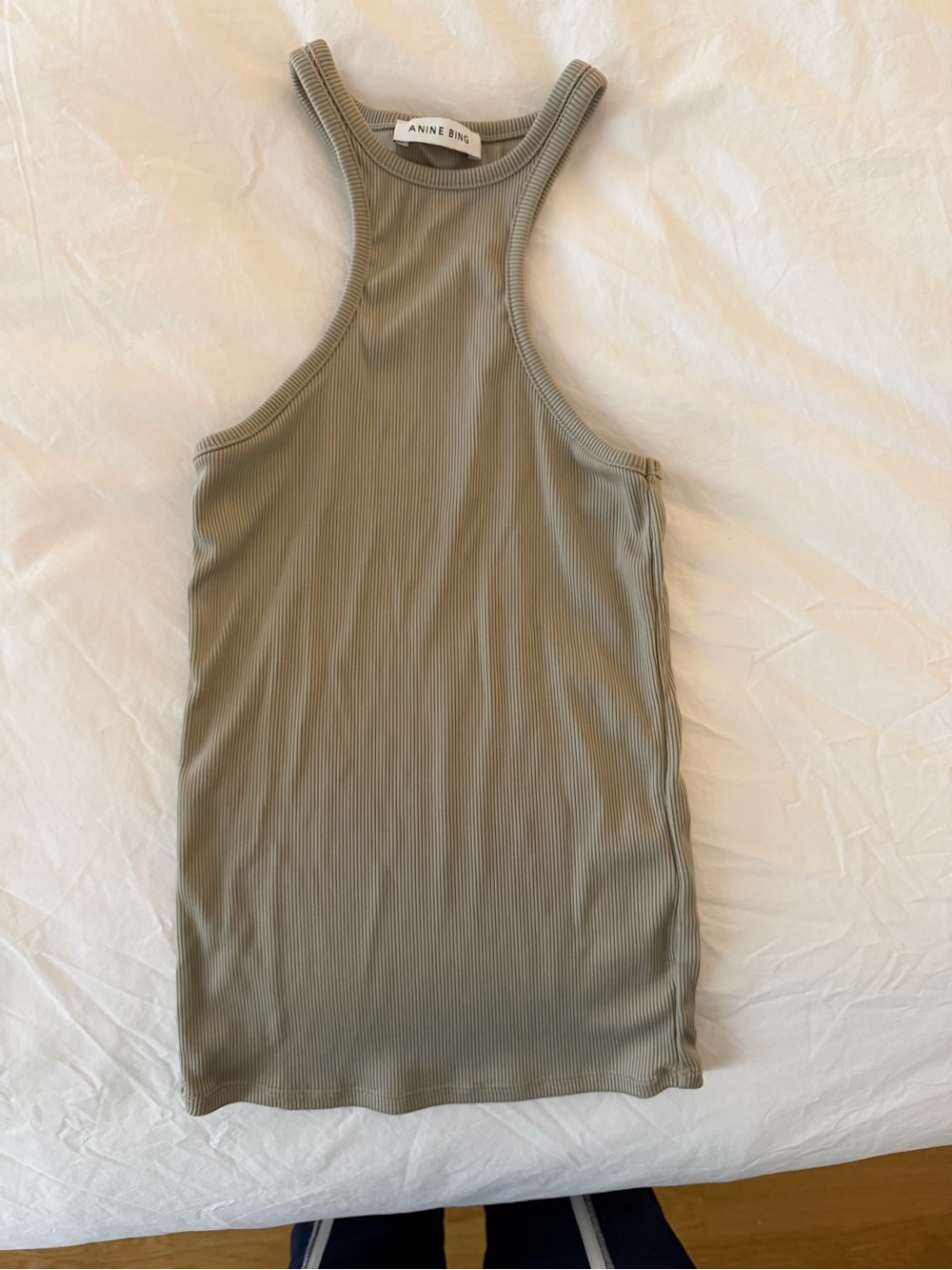 Anine Bing Olive Green Ribbed Racerback Tank